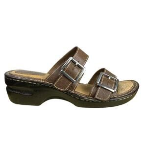 BOC by Born Brown Double Strap Slide Sandals 9M Comfort Wedge